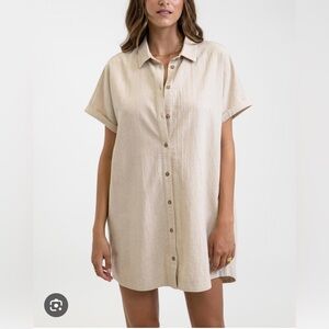 Rhythm Linen Cotton Blend Button Down Collared Dress